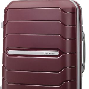 Burgundy durable suitcase on wheels