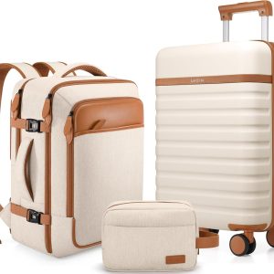3-in-1 travel set: suitcase, backpack and organizer Beige